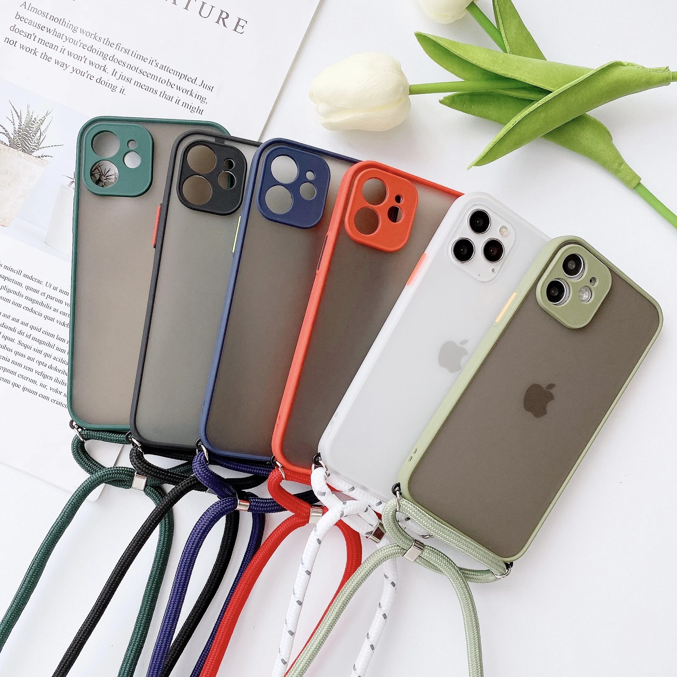 Skin feeling Protection Strap Cord Chain Phone case on For iPhone 13 12 11 Pro Max 8 7 6 Plus Xr X Xs SE 2020 Lanyard soft Cove