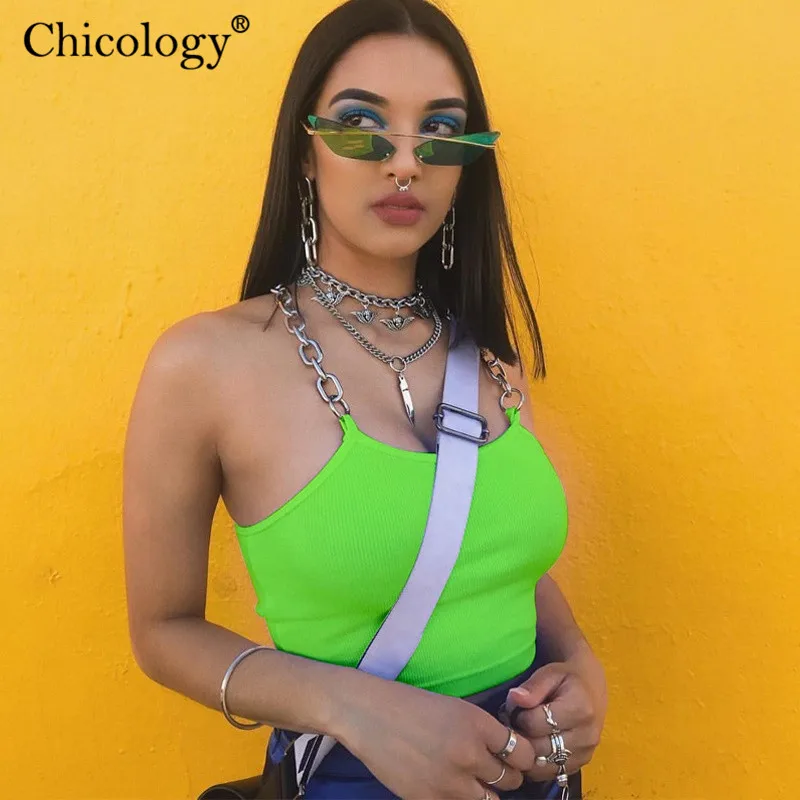 Женский укороченный топ Chicology Goth Y2K с цепочкой в стиле панк уличная одежда для
