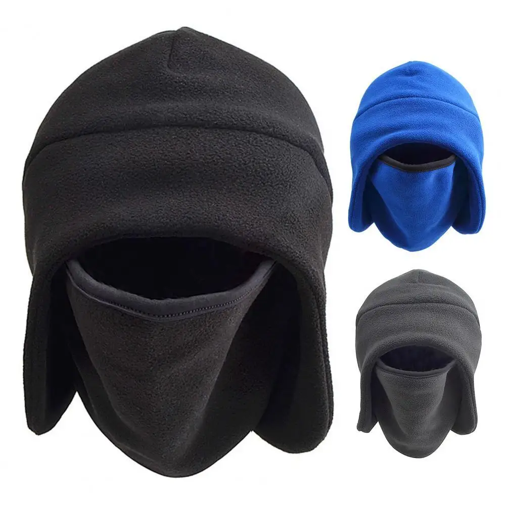 

2 In 1 Cycling Cap Warm Windproof Face Cover Hat Solid Color Fleece Lined Unisex Earflap Hat for Skiing