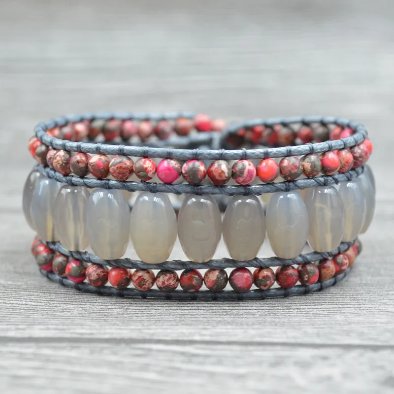 Красочные браслеты в стиле бохо кожаные из натурального камня винтажные