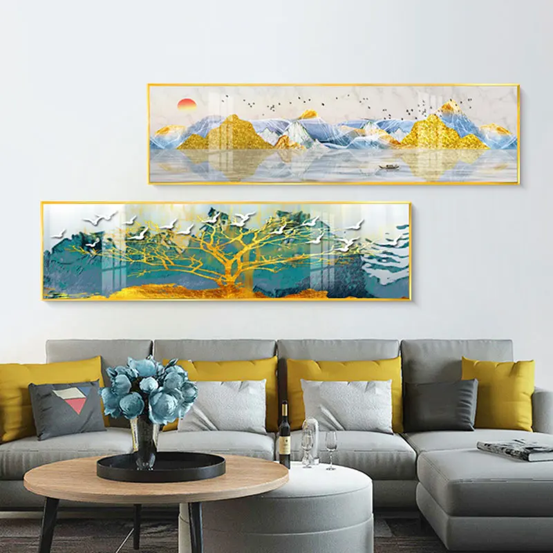 Абстрактный баннер с изображением прикроватной тумбы голубого и золотого цвета