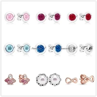 authentic 925 sterling silver blue pink fan earring with crystal stud earrings for women wedding gift pandora jewelry