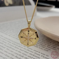 925 sterling silver simple compass pendant clavicle chain necklace neutral fashion creative jewelry accessories friendship gift