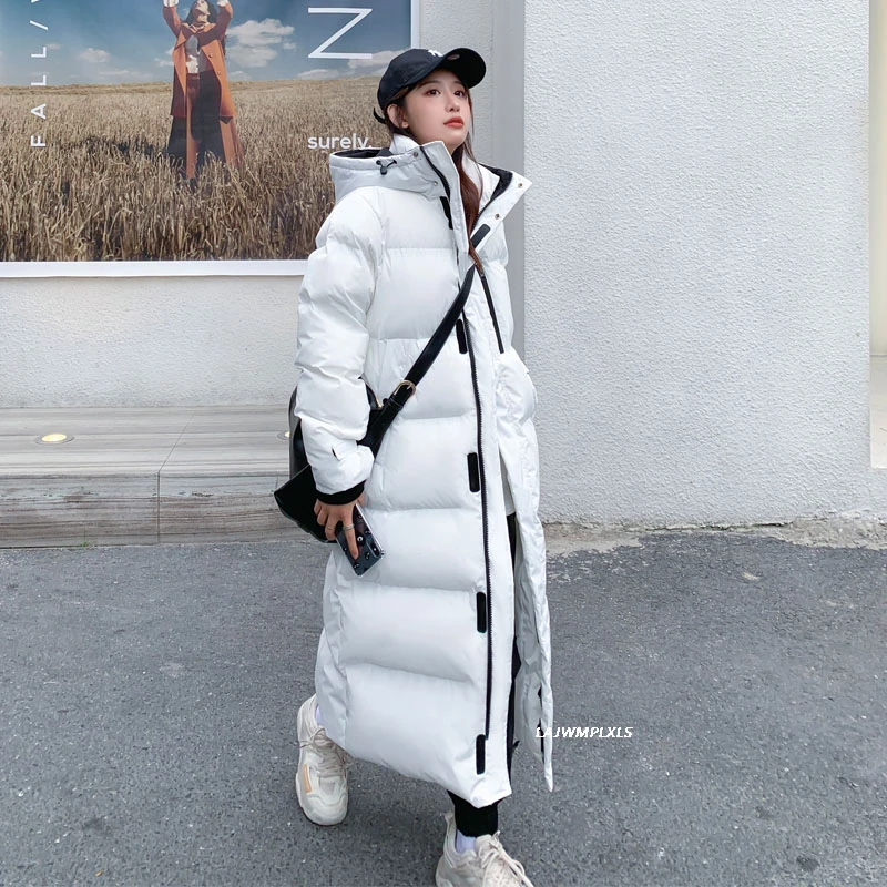 Куртка женская зимняя черная/белая водонепроницаемая длинная толстая теплая