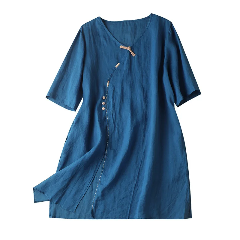 

SHUCHAN Blouse Women Loose Ramie Button MANDARIN COLLAR Blusas Femininas Women Shirts Blouses Blusa Feminina