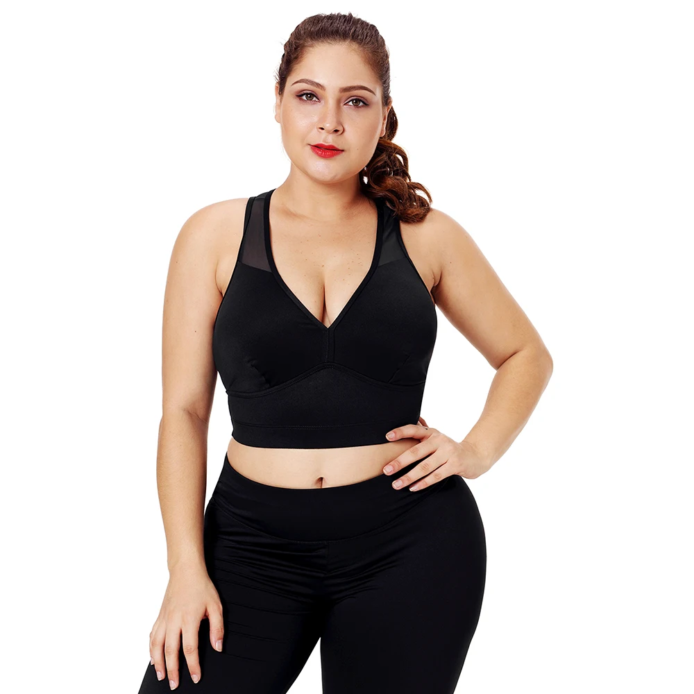 Черный Plus Size Workout Sports Crop Tops Gym Racerback Seamless Yoga Fitness Sport Bra Top Padded Activewear for Women Tops Crops - Цвет: Черный