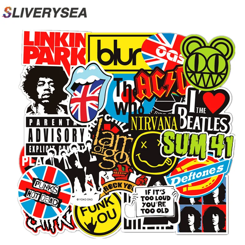 100pcs/set Rock Sticker Music Retro Band Graffiti JDM Stickers To DIY Guitar Motorcycle Laptop Luggage Skateboard Car Snowboard |