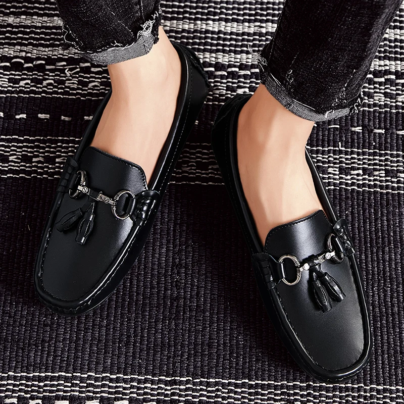 

Men genuine Leather Shoes Luxury Casual Shoes Men tassel Loafers natural Leather Footwear Breathable Slip On Driving Men Shoes