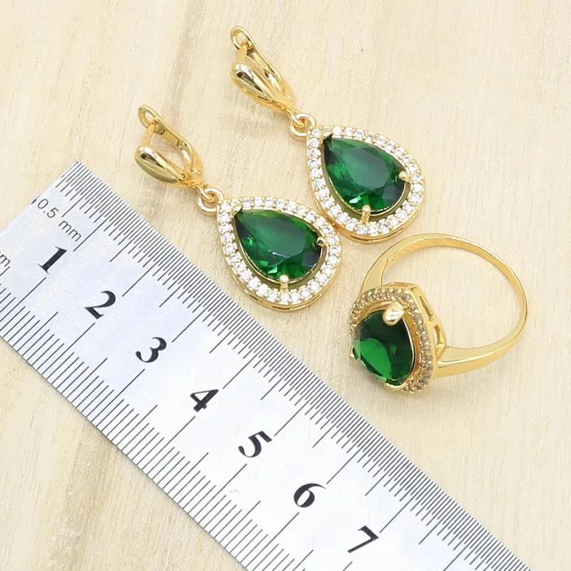 Набор украшений для женщин золотого цвета браслет с зеленым цирконием серьги