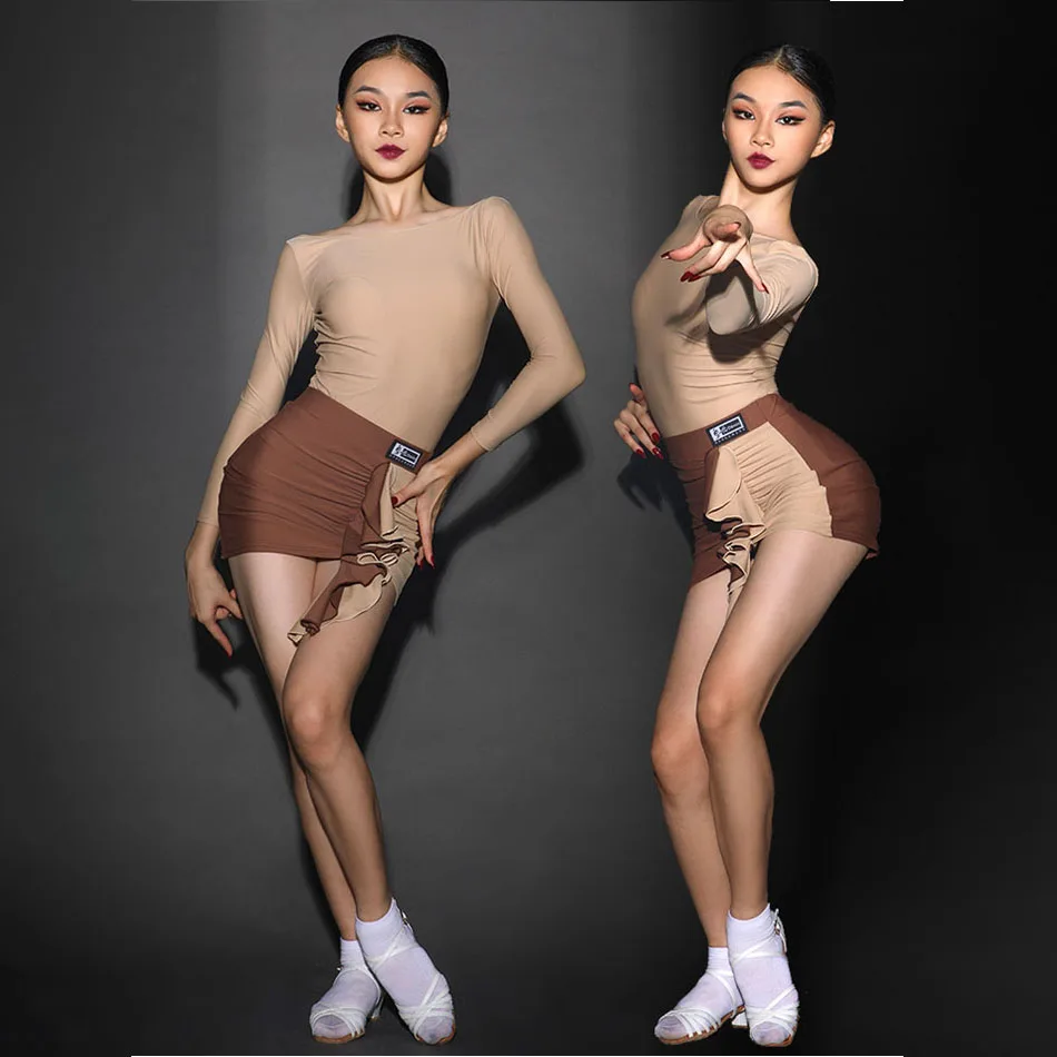 Платье для латиноамериканских танцев с длинным рукавом и юбкой H6197 - купить по