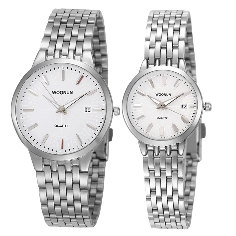 Fashion Couple Watches Valentine Gift Lovers Watches WOONUN Famous Brand Luxury Women Men Full Steel Quartz Ultra Thin Watches