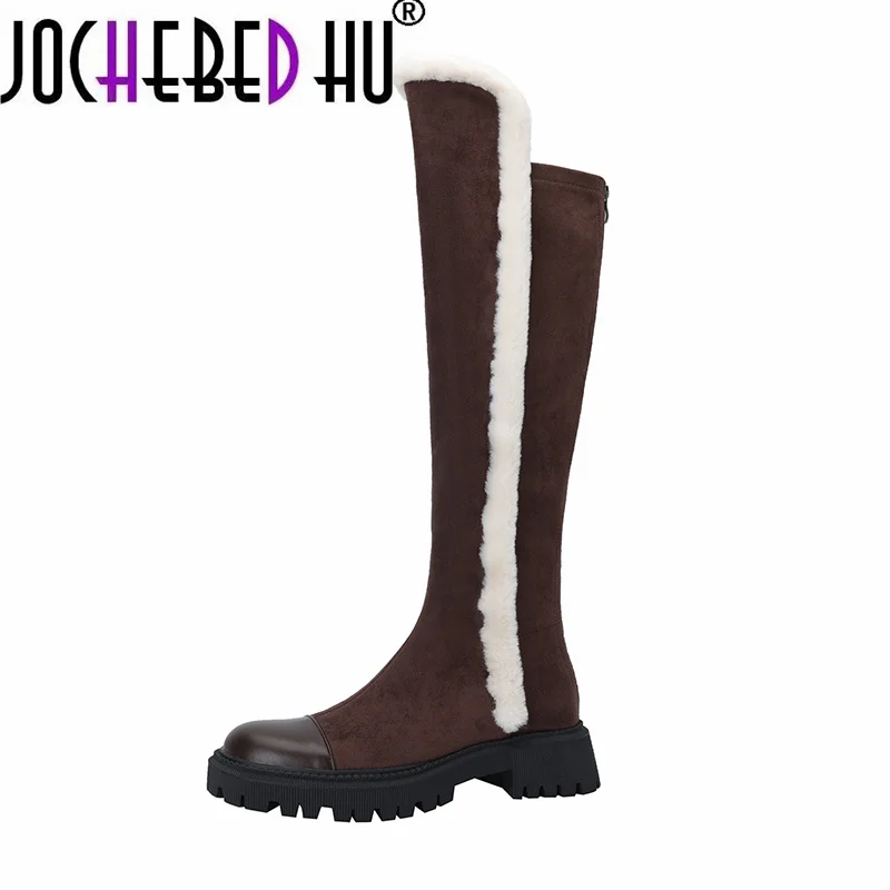 

【JOCHEBED HU】High Quality Suede Leather Over The Knee Boots Women Fashion Platform Boots Woman Brand Long Motorcycle Size 34-42