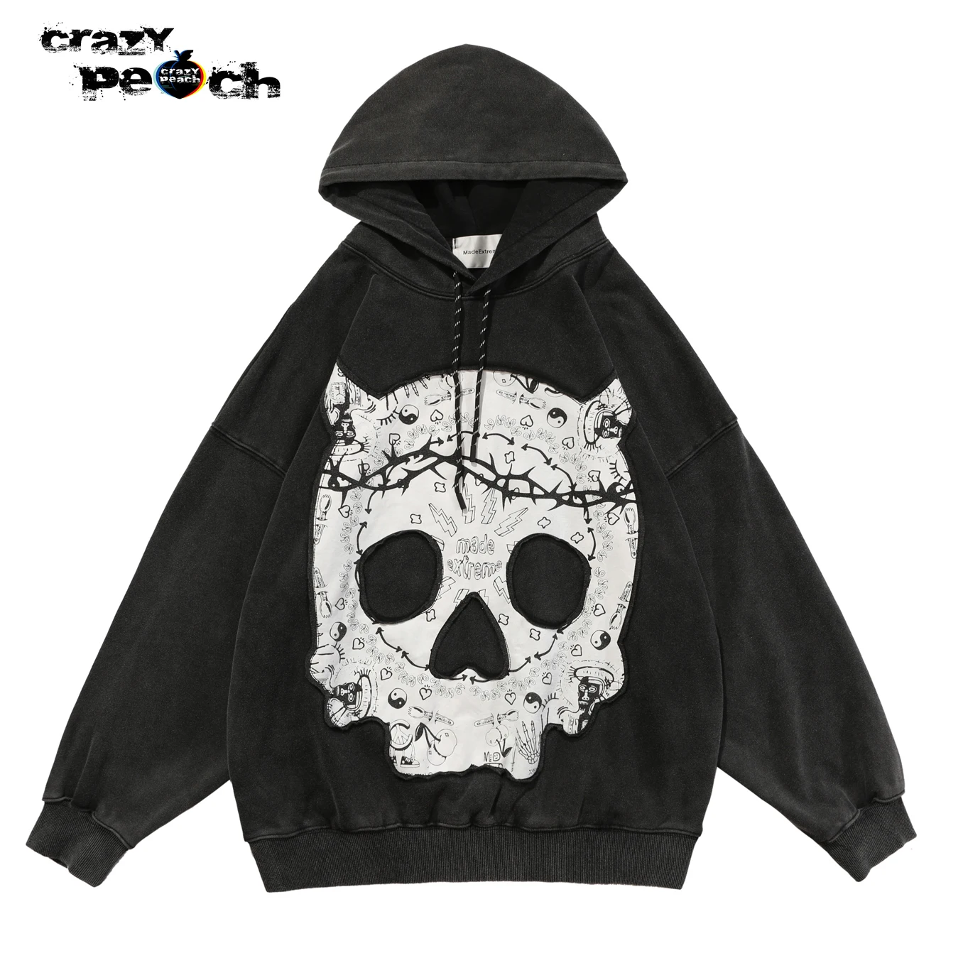 

Hip Hop black Hoodie Sweatshirt Men Streetwear Skull Evil Graphic Print Pullover Harajuku Cotton Hooded Hoodie 2021Sweatshirt