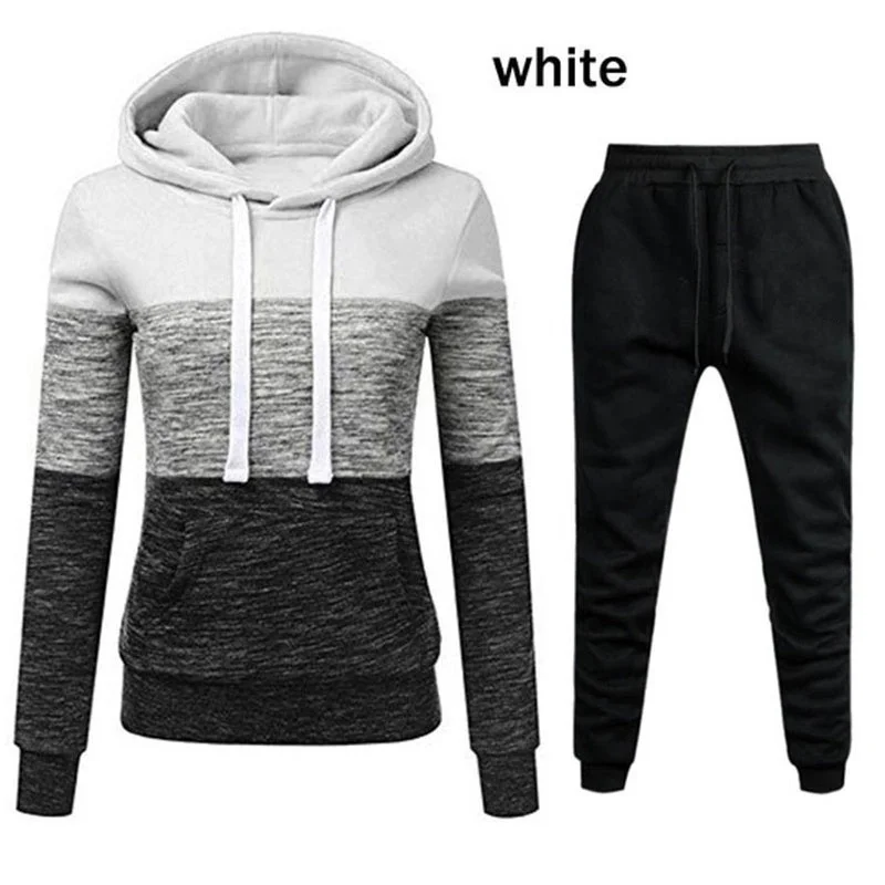 2021 Women's Two Piece Outfit Tracksuit Suit Hooded Sweatshirt Spring Autumn Top and Pants Fitness Set Female Casual Clothes