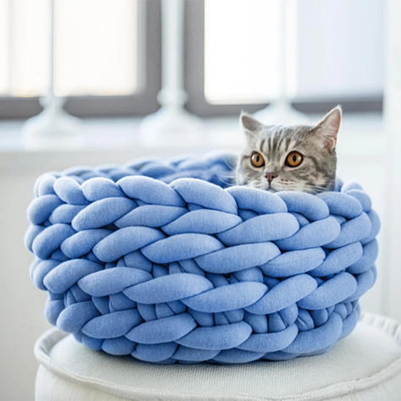 

Macaroon Color Hand Woven Cat Nest Pet Nest Machine Washable Cat Dog House Handmade Soft Cat Dog House Nordic Style Cat Nest