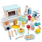 Деревянные игрушки для кухни, детская игрушка для раннего обучения, для девочек, Комплект кухонных принадлежностей для ролевых игр, машина для кофе, блендер, соковыжималка, игрушки для детей
