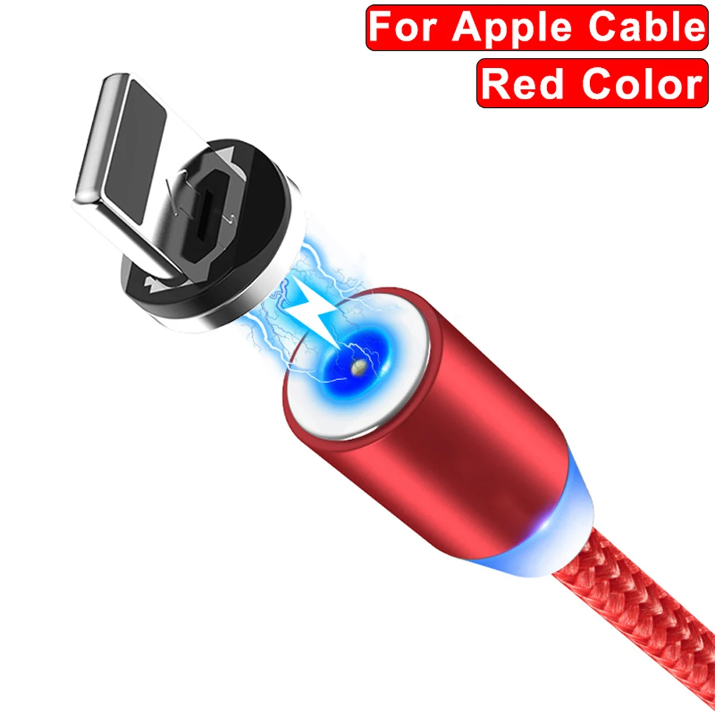Red For iPhone Jetjoy 360 ° Вращающийся Круглый Сильный магнитный светодиодный кабель Micro USB type C для быстрой зарядки нейлоновый Плетеный зарядный кабель для Android iPhone huawei - Цвет: Red For iPhone