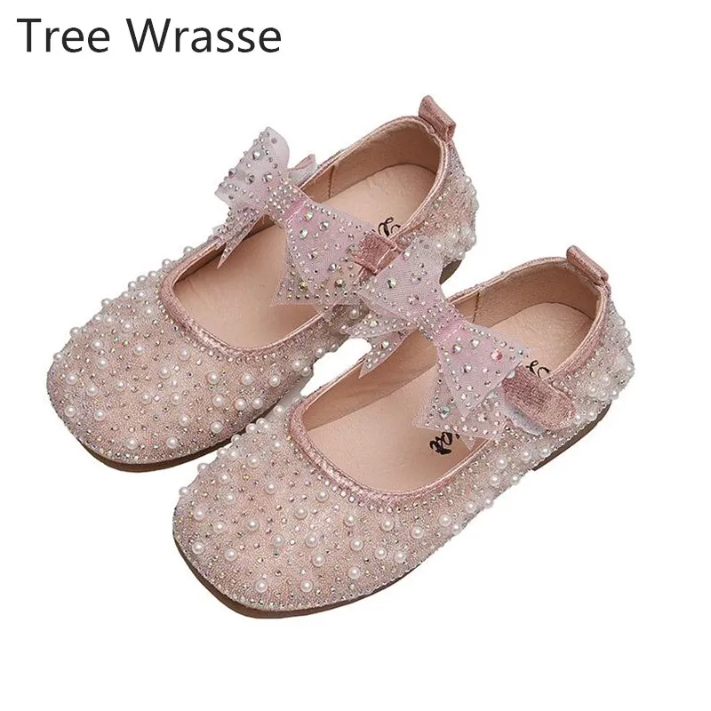 

Casual bow girls shoes 2021 new pearl princess leather shoes comfortable and fashionable children's shoes lady cute Tree Wrasse