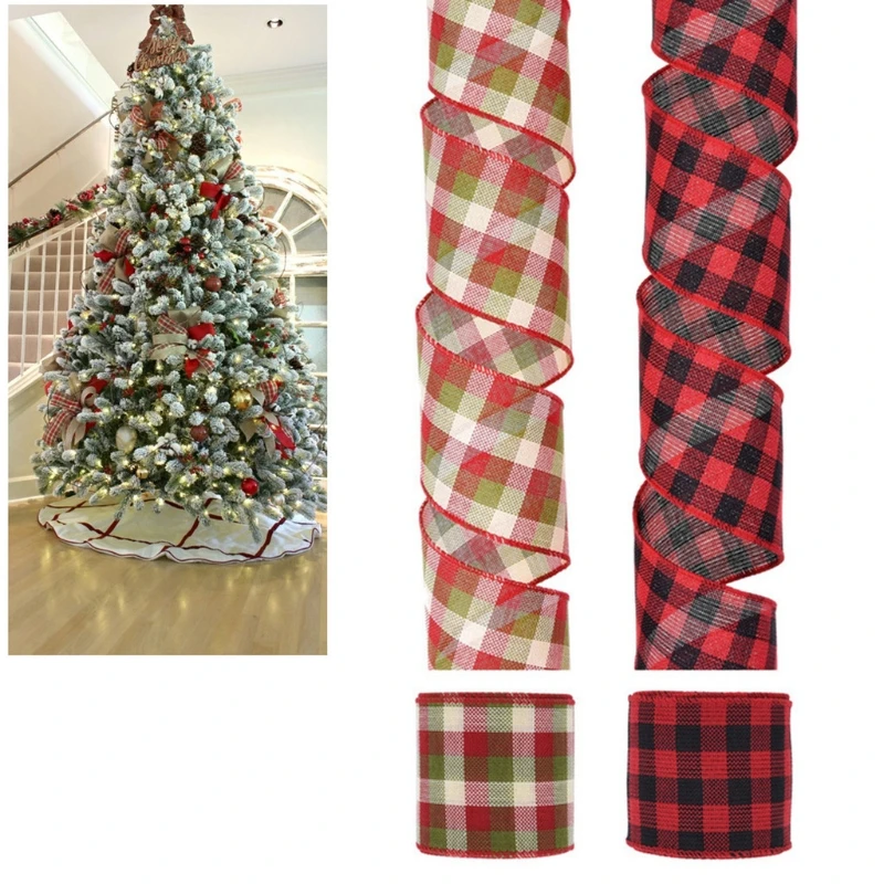 

Лента в мелкую клетку для украшения рождественской елки, товары для украшения вечерние, материал, двойная Проводная лента для упаковки пода...