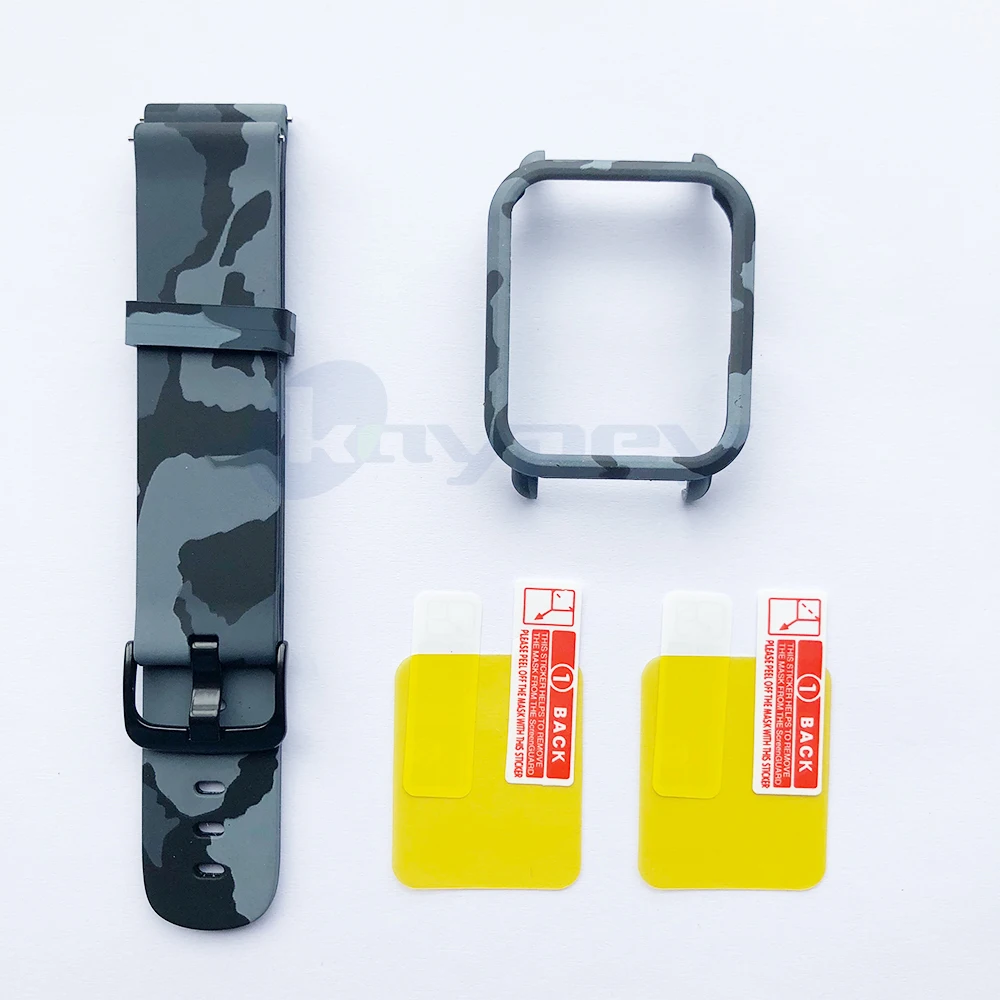 3-PC case 4в1 для Amazfit ремешок Bip 20 мм ремешок для часов Камуфляжный силиконовый браслет для Xiaomi Amazfit Bip Bit молодежный чехол Крышка Аксессуары - Color: 3-PC case
