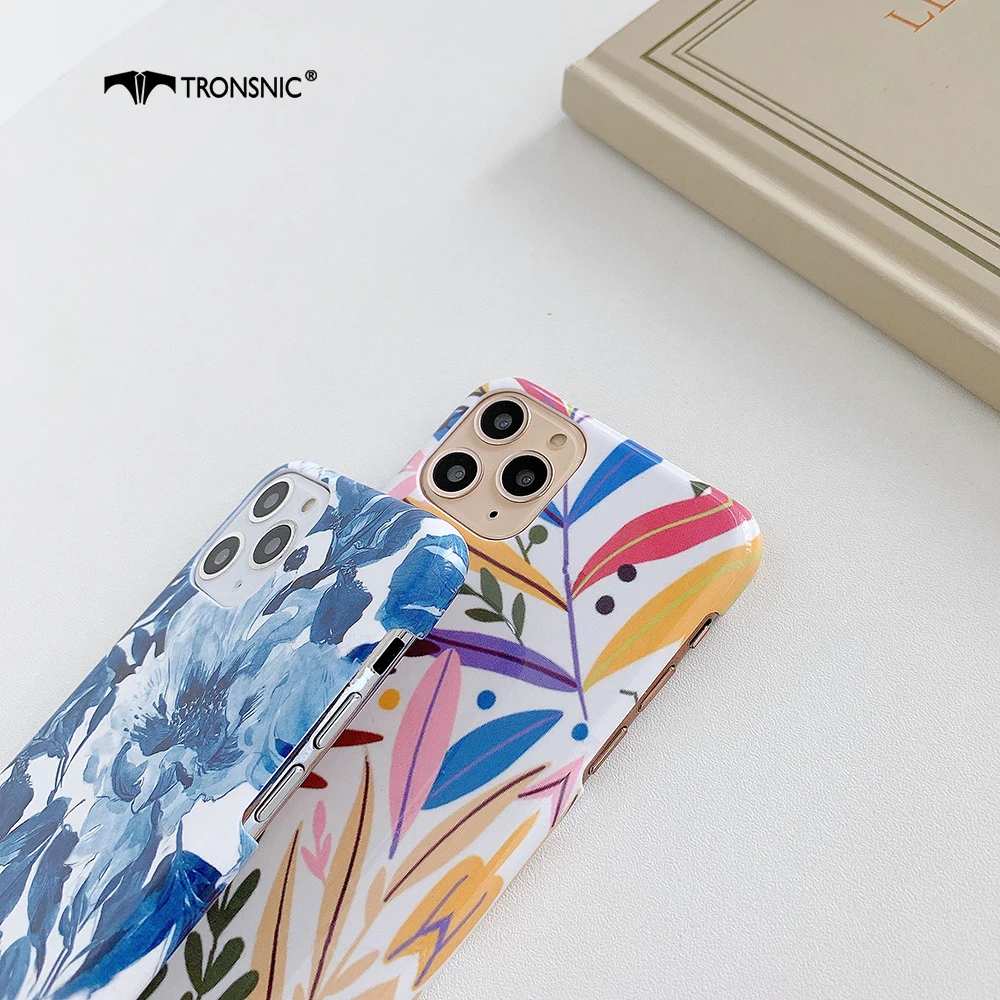 leaf flowers glossy phone case for iphone 12 11 pro max xr xs max rose hard pc blue luxury case for iphone 6s 7 8 plus cover hot free global shipping