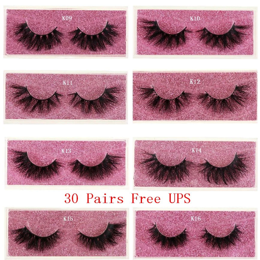 30 Pairs UPS Mink Eyelashes 3D Mink 100% Cruel Eyelashes Handmade Natural Reusable Small Eyelashes False Eyelash K01-K22 E1-E21