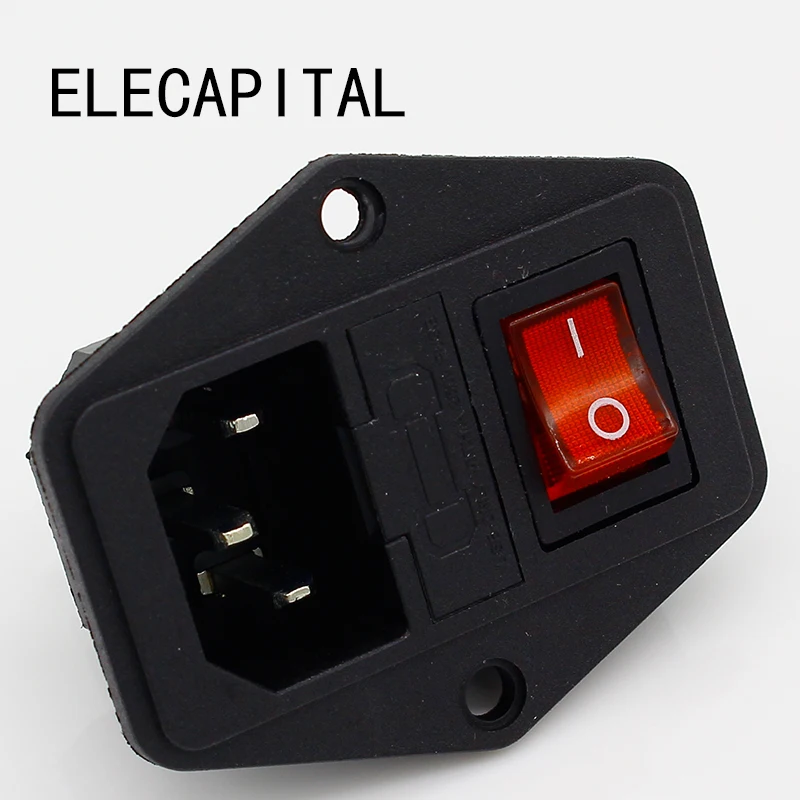 High quality Black Red 10A AC 250V 3 Terminal Power Socket with Fuse Holder NEW
