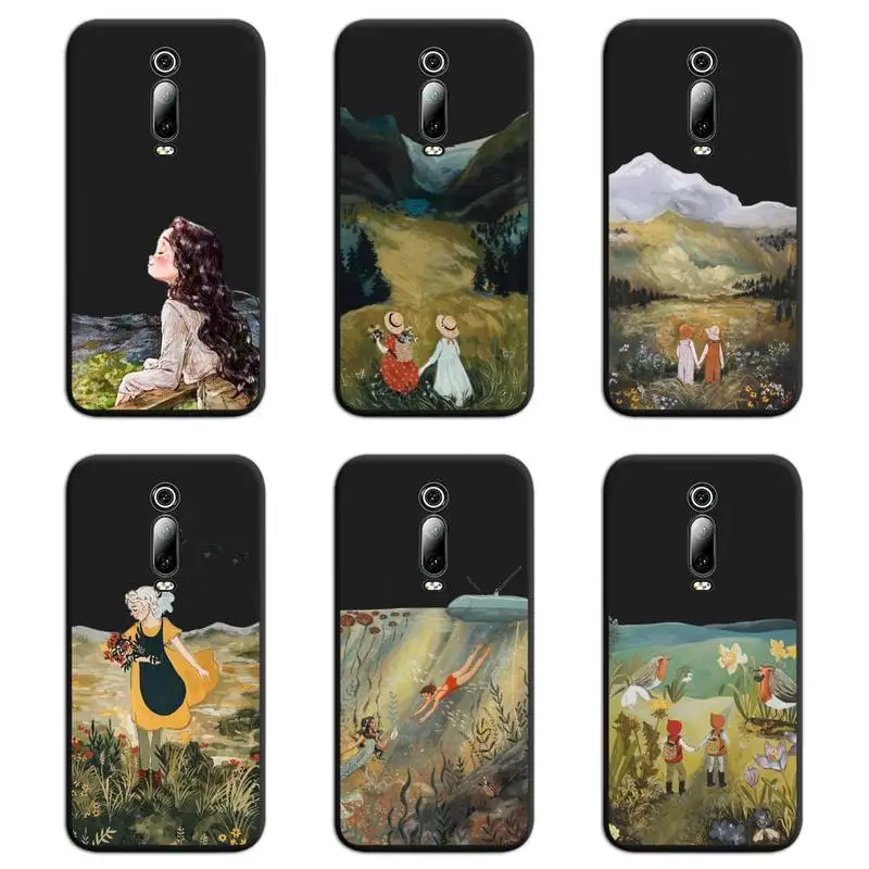 

Cartoon Scenery Girl Phone Case For Redmi 9A 9 8A Note 11 10 9 8 8T Pro Max K20 K30 K40 Pro