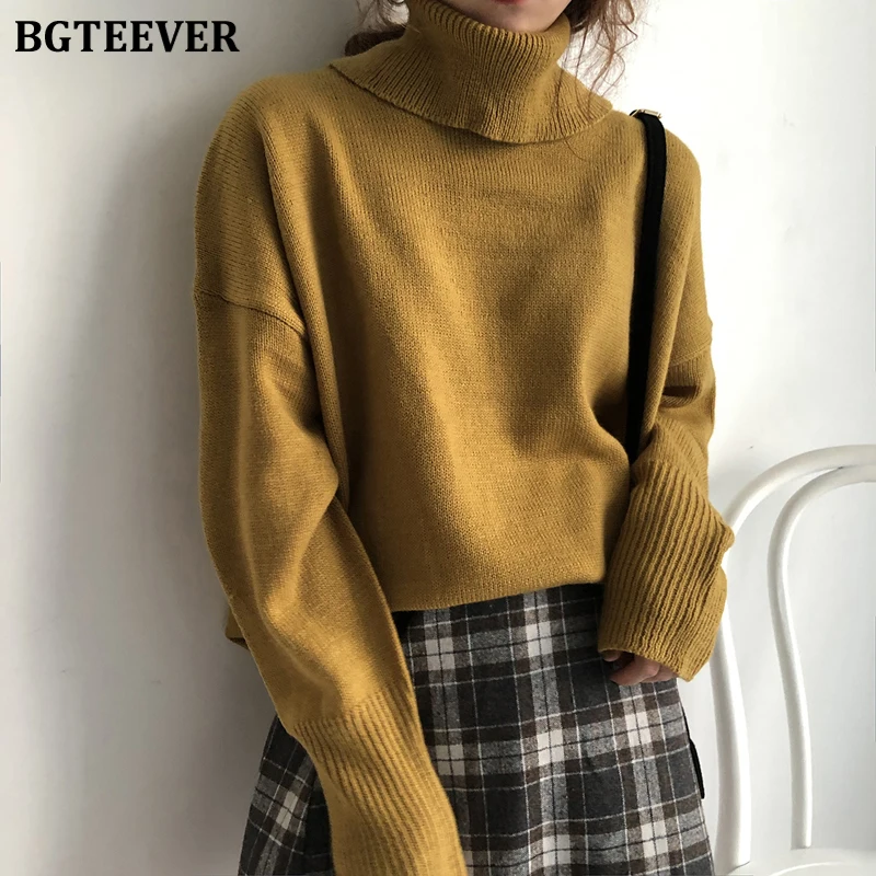 BGTEEVER базовый Женский вязаный пуловер с высоким воротом зимний плотный Свободный