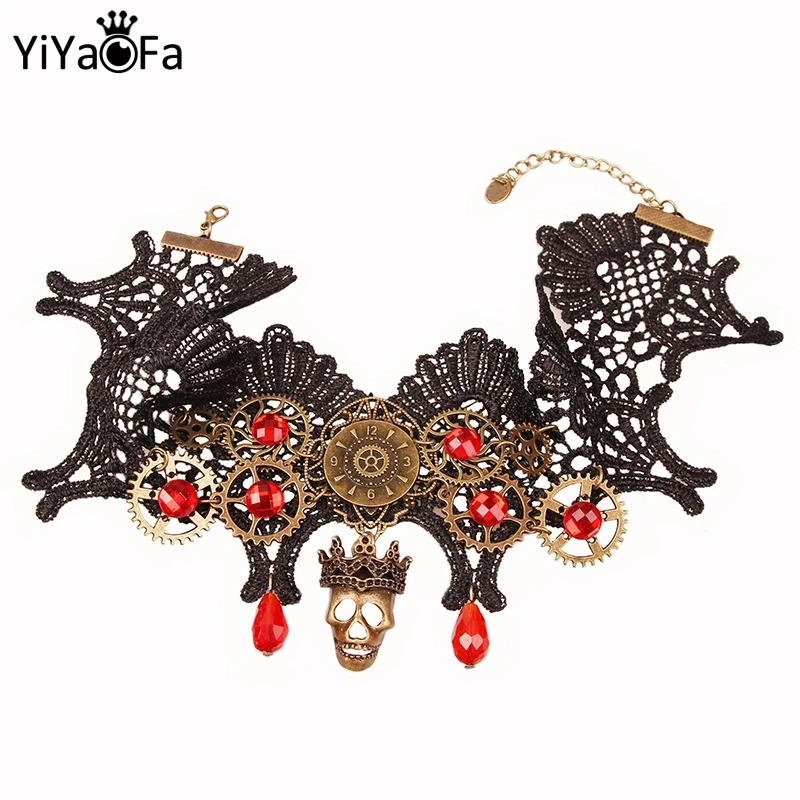 

YiYaoFa Хэллоуин Череп кружевное ожерелье чокер для женщин аксессуары Скелет Косплей ювелирные изделия ожерелье ошейник ювелирные изделия для вечеринки Y463