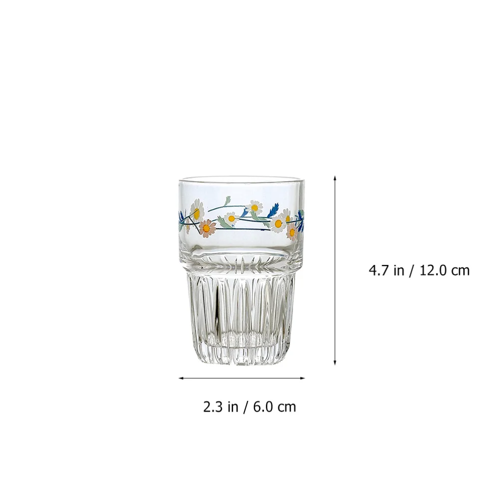

4Pcs Pastoral Style Glass Cup Daisy Pattern Coffee Cups Retro Beverage Cup