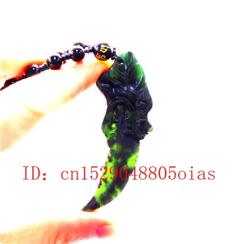 Натуральный черный китайский нефрит обсидиан кулон ожерелье волчий зуб