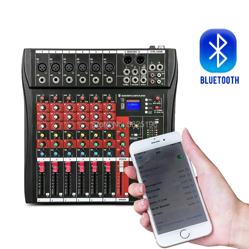 Лучшая продажа 6 канальная микшерная консоль аудио миксер Bluetooth MP3 USB