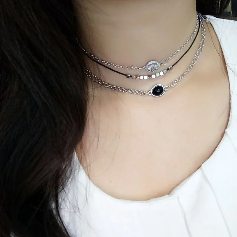 Летняя мода капли воды многослойное украшение на шею в 3 слоя Круглый Кожа