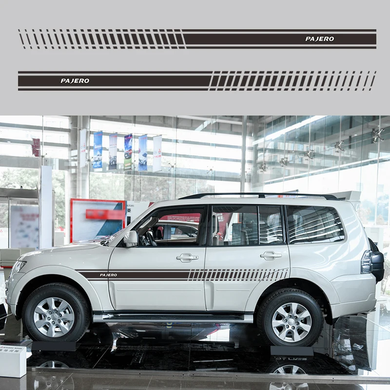 BLACK 2PCS 2 шт. боковой юбки подоконник наклейки для Mitsubishi PAJERO 4 гонки полоса наклейка - Название цвета: BLACK 2PCS