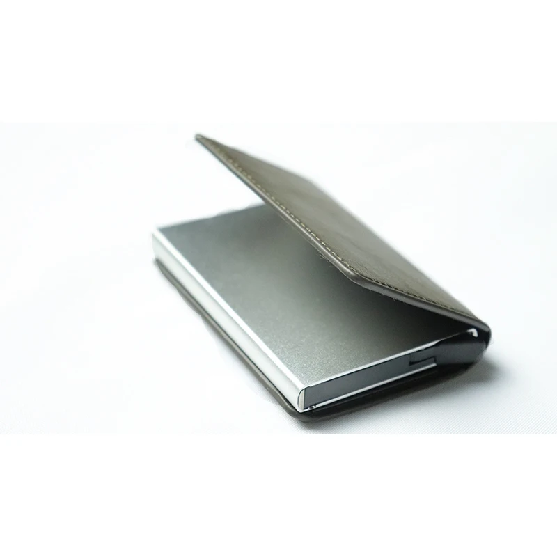 RFID Blocking Credit Card Holder Genuine Leather Men ID Card holder Mini Wallet Vintage Metal Automatic Anti-theft Card Wallet