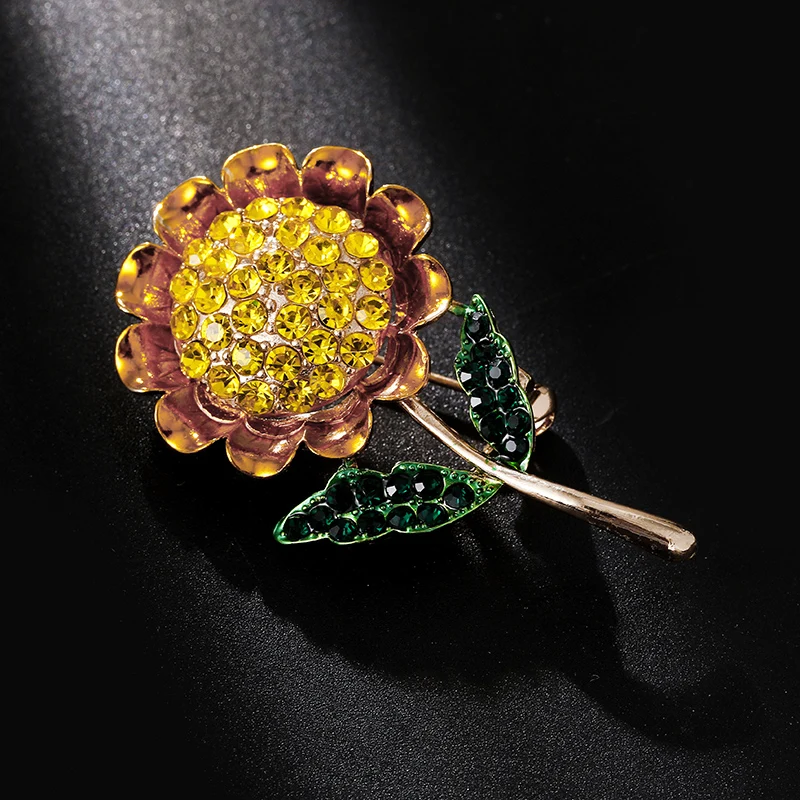 Модная ретро Золотая брошь в виде подсолнуха для женщин сплав кристалл свадебные