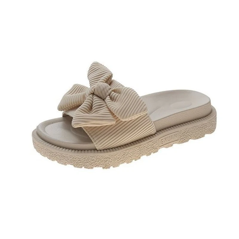 

Women's shoes slippers 2021 summer new thick-soled sponge cake, Korean casual bowknot flip-flop beach sandals and slippers