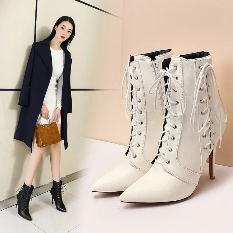 Jual 2021 Sepatu Bot Wanita Besar Sepatu Bot Hak Tinggi Bertali Sepatu Bot Wanita Tabung Rendah Runcing
