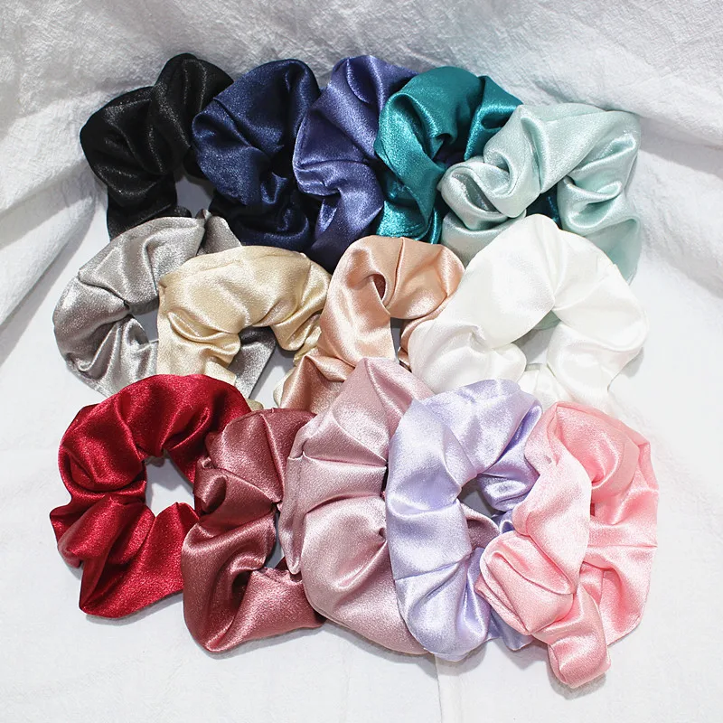New Multi Color Solid Shiny Silky Hair Scrunchies Thick Satin Elastic Band Vintage Ponytail Rope For Women Comfortable |