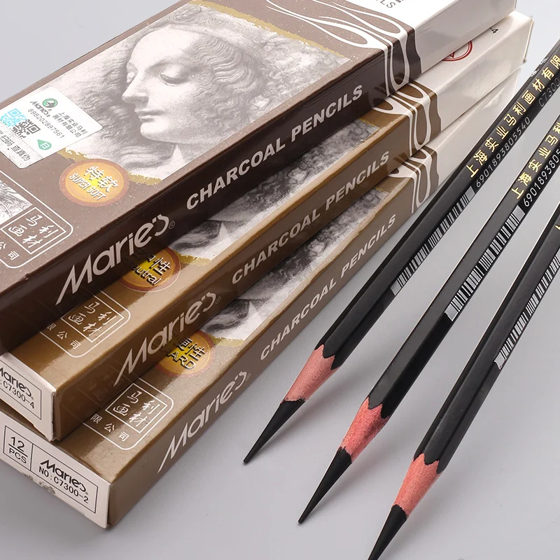Maries 12 шт. Набор деревянных карандашей с древесным углем мягкий нейтральный