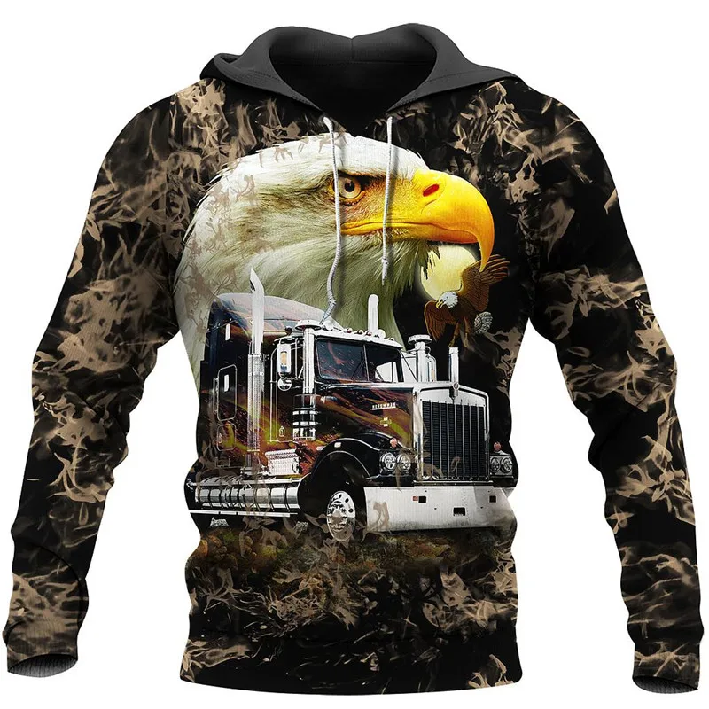 Смешная толстовка с 3D принтом орла и грузовика модная мужская повседневная на