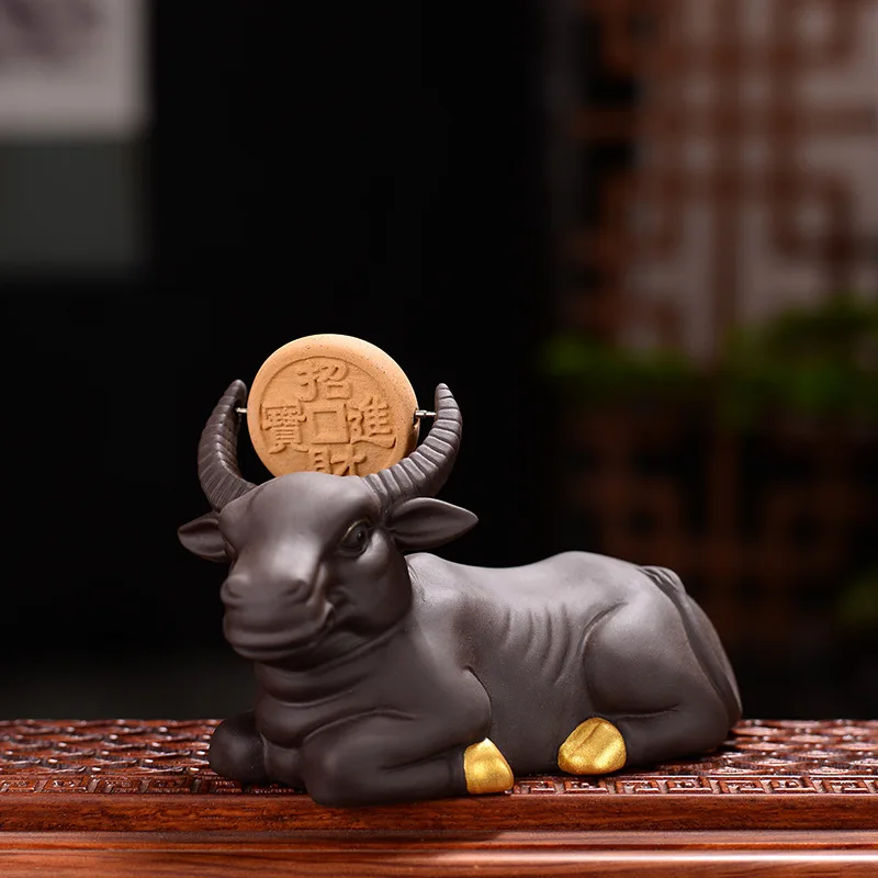 

Purple Sand Tea Favorite Ornaments Creative Tea, Full Manual Chinese Zodiac Zhaocai Buffalo Tea Set Can Be Raised