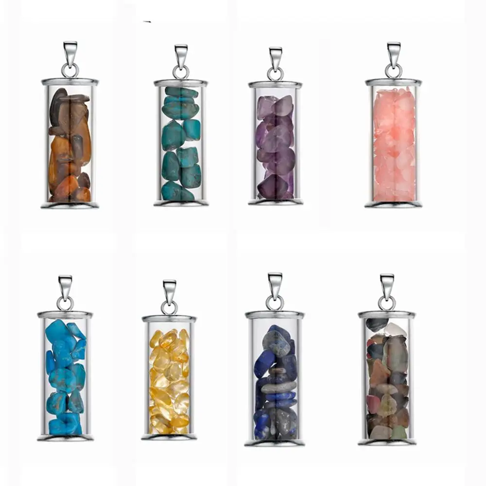 ASHMITA натуральное сырье утопленный Wicca чип камень бутылки желаний кулон ожерелье