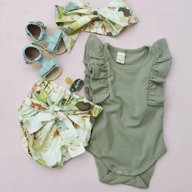 Одежда для новорожденных девочек комбинезон с оборками на рукавах шорты