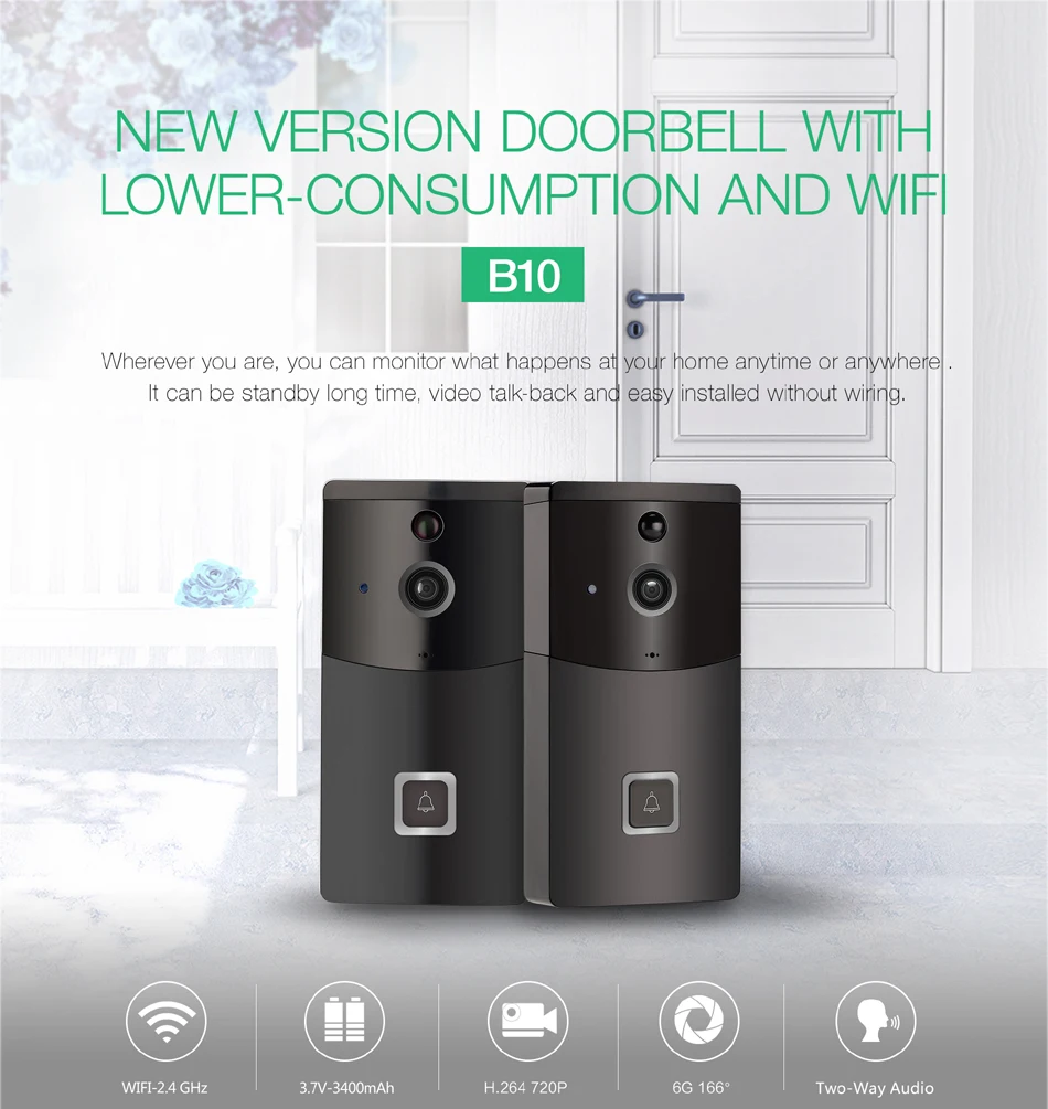 Anytek B10 смарт WiFi видео дверной звонок камера визуальный домофон с чимом ночного