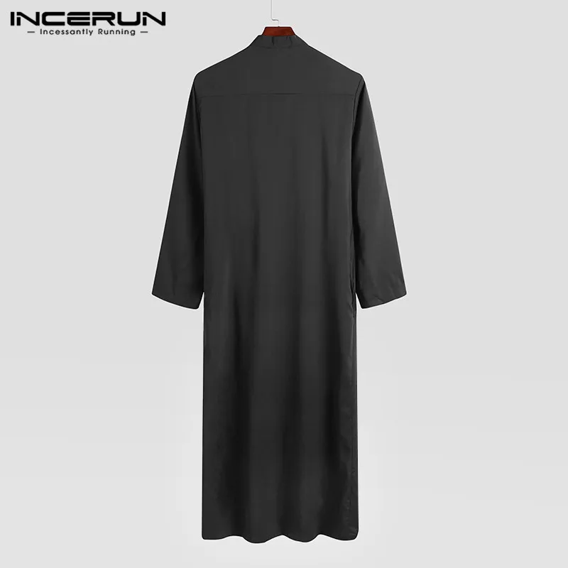 Мусульманская одежда INCERUN для мужчин однотонная Jubba Thobe с длинным рукавом