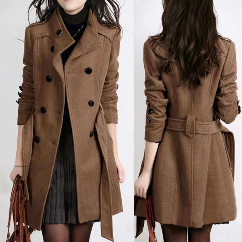 Женское шерстяное пальто длинное кашемировое с отложным воротником двубортное