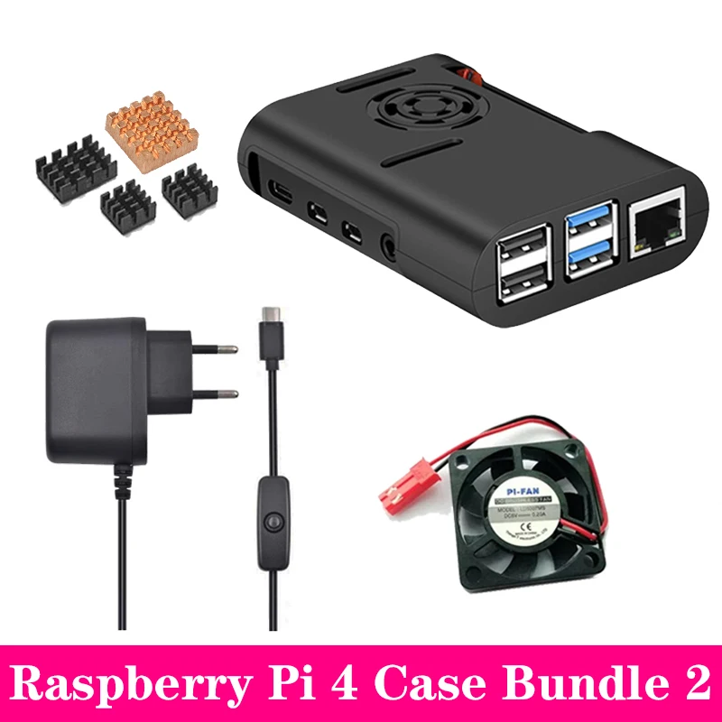 Bundle 2 Raspberry Pi 4 ABS чехол черная коробка защитный кожух+ охлаждающий вентилятор Алюминиевый радиатор для Raspberry Pi 4 Модель B для Pi 4B - Цвет: Bundle 2