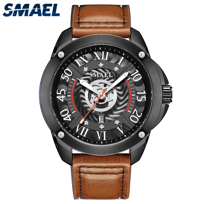 

Men's casual quartz watch, leather bracelet with luminous hands, Roman and Arabic numeral dial, automatic date update